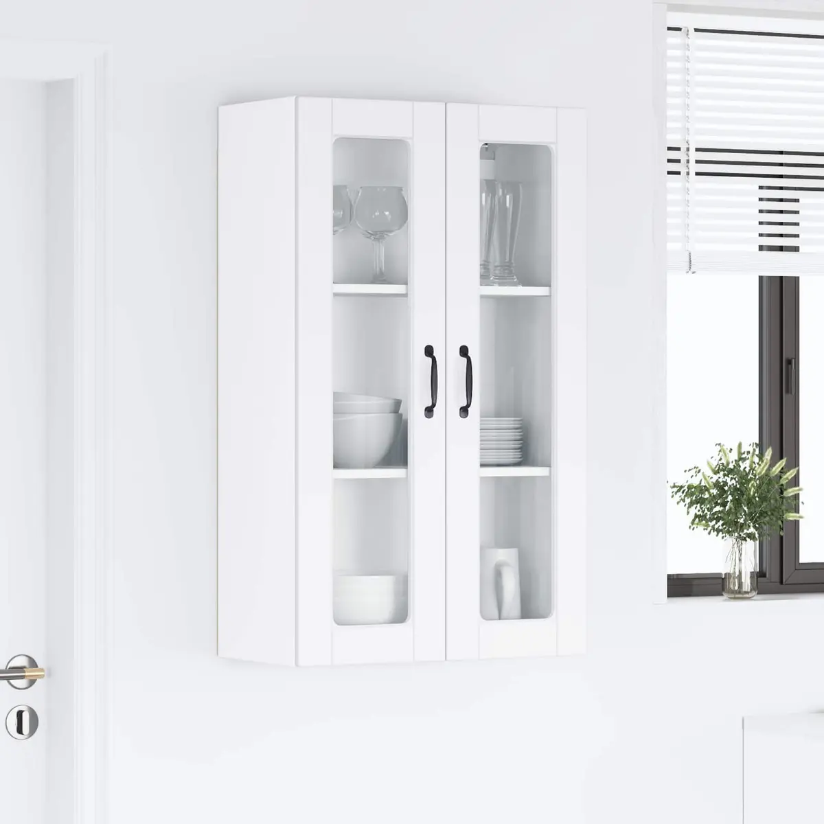 Kitchen Cabinet Wall-Mounted White Glass Front 60x31x100cm Engineered Wood Storage