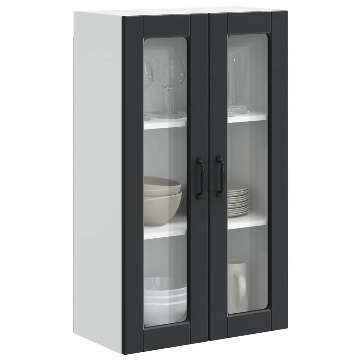 Black Glass Panel Wall-Mounted Kitchen Cabinet 60x31x100cm Engineered Wood