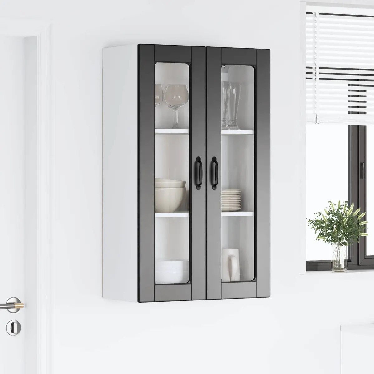 Black Glass Panel Wall-Mounted Kitchen Cabinet 60x31x100cm Engineered Wood