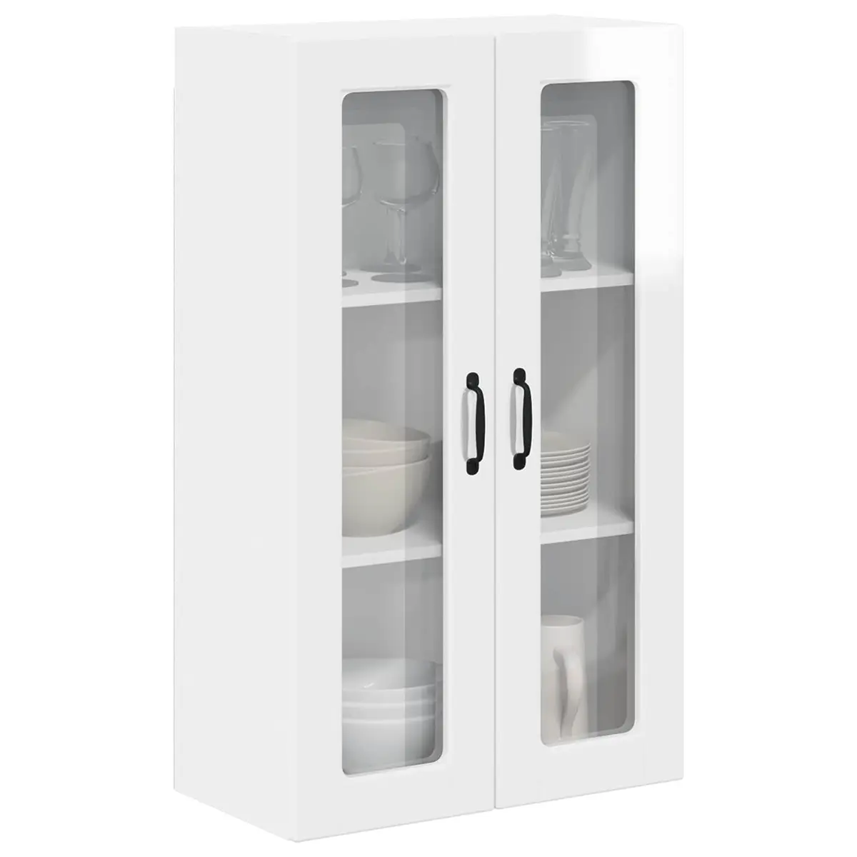 Wall Glass Cabinet High Gloss White Wall-Mounted Kitchen Storage Compartment 60 x 31 x 100 cm