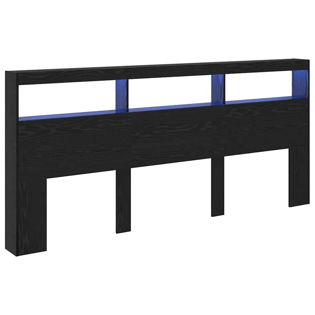 Headboard Engineered Wood Black Oak LED Light USB 220cm