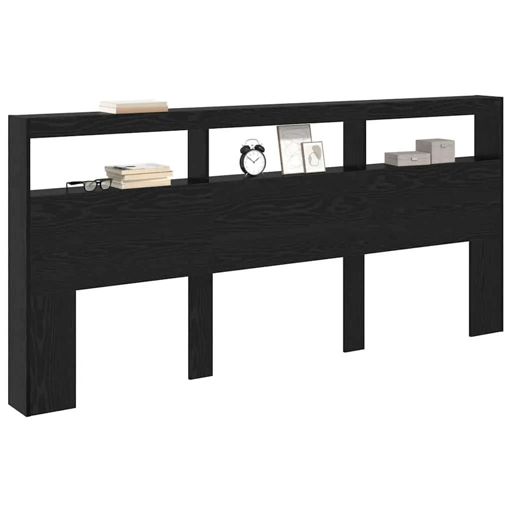 Headboard Engineered Wood Black Oak LED Light USB 220cm