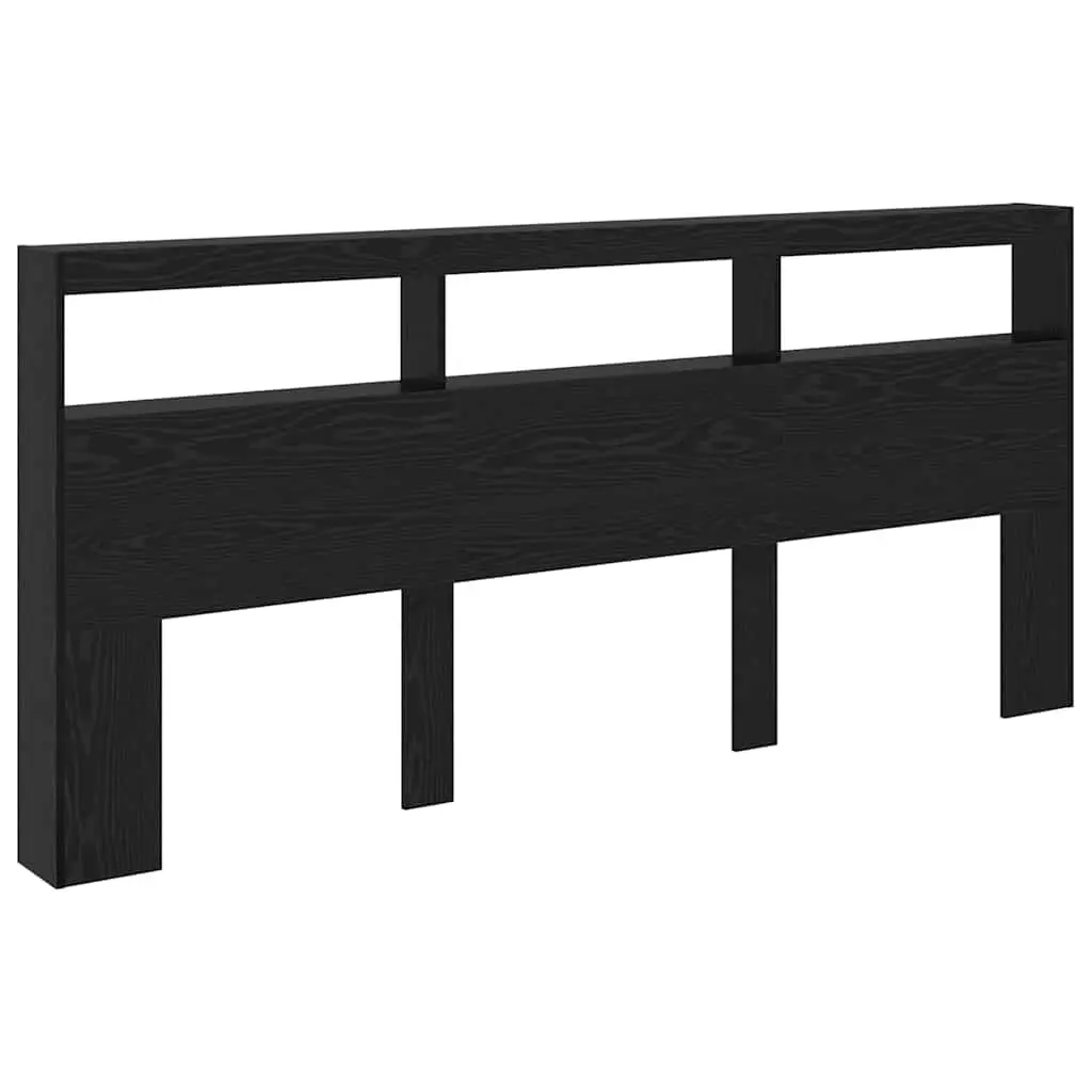 Headboard Engineered Wood Black Oak LED Light USB 220cm