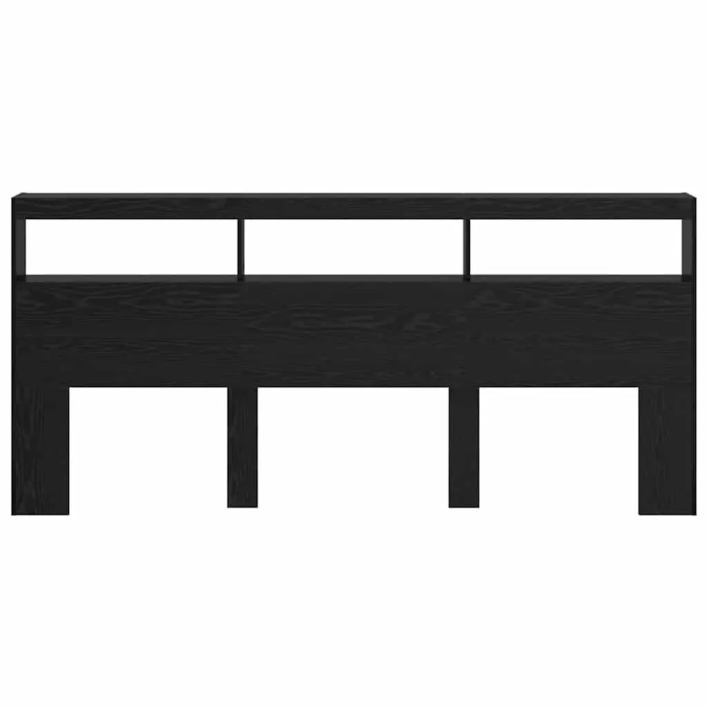 Headboard Engineered Wood Black Oak LED Light USB 220cm