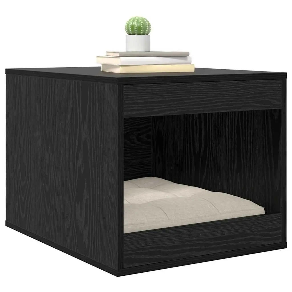 Cat Litter Box Enclosure Black Oak Wood Rectangular 47 x 59 x 42 cm