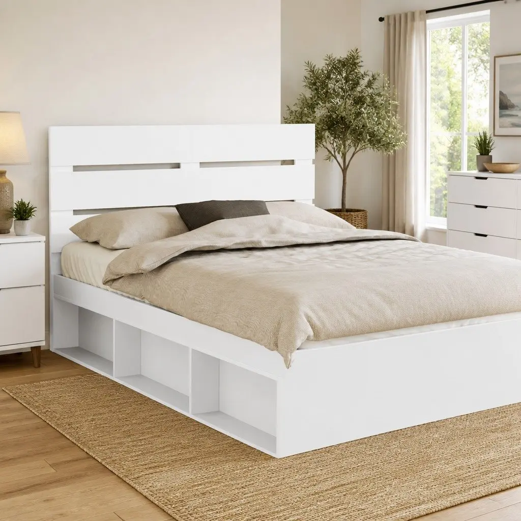 Engineered Wood Headboard Modern Minimalist White Rectangular