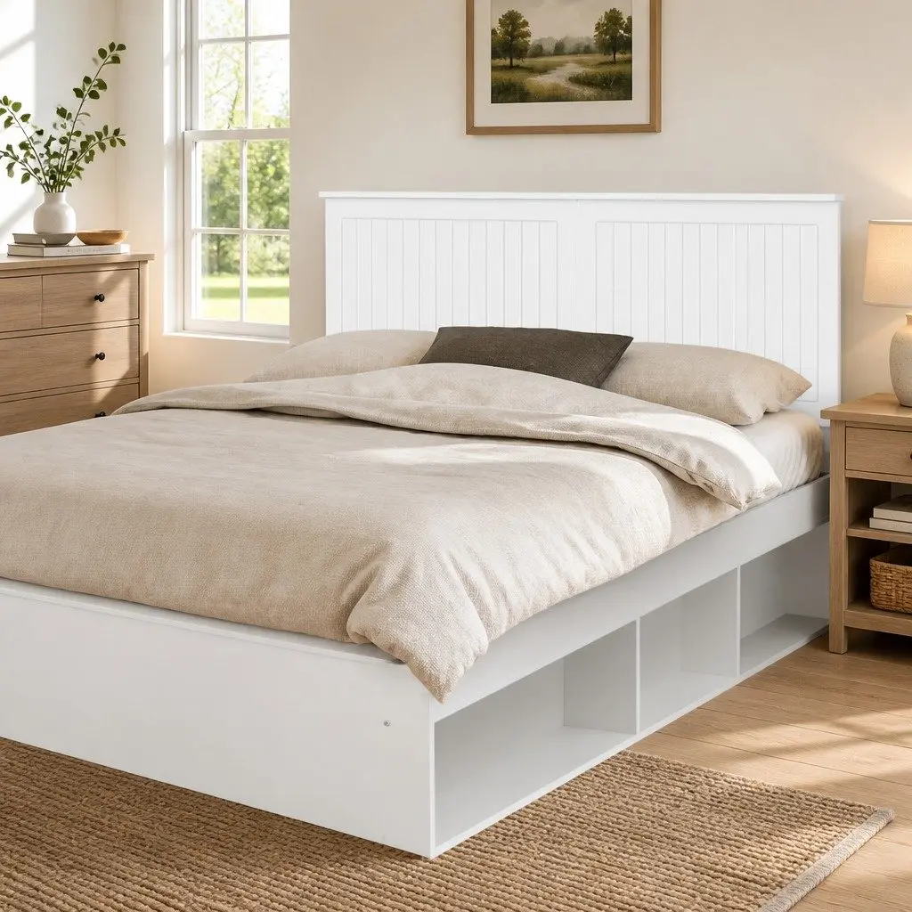 Headboard Modern White Engineered Wood 150cm Minimalist Contemporary