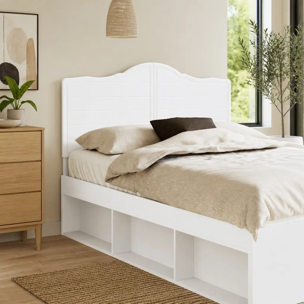 White Headboard Modern Minimalist Engineered Wood Wall Mount