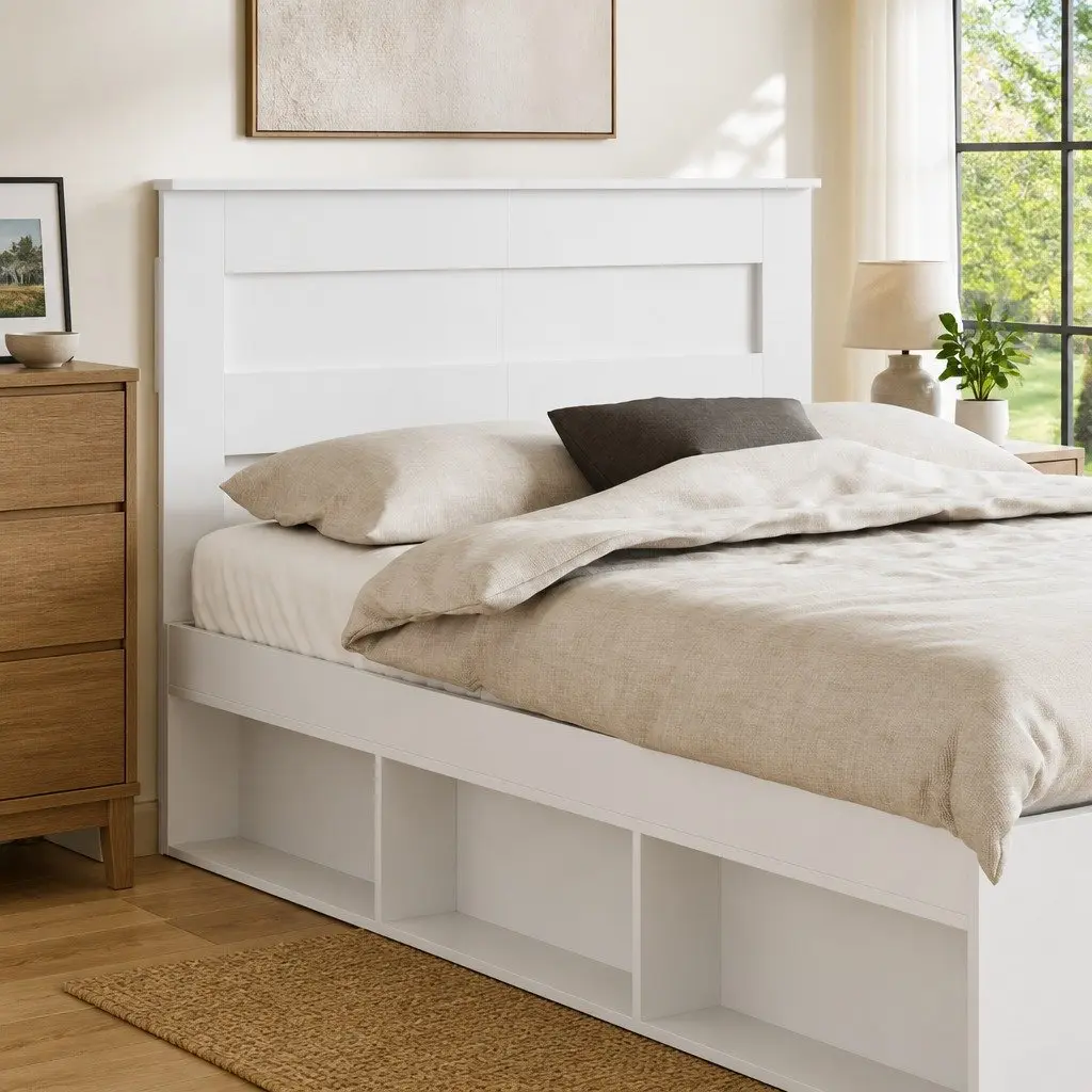 White Engineered Wood Headboard Modern Bedroom Furniture Contemporary Design