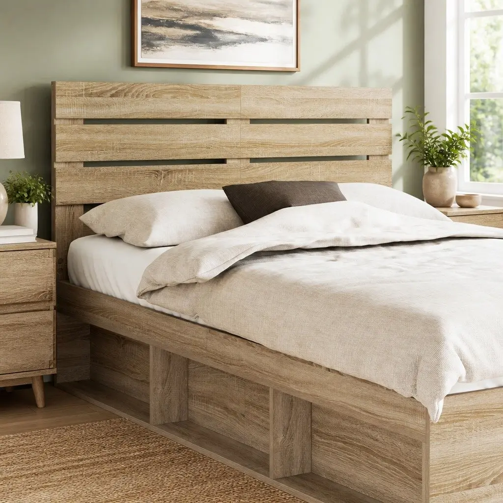 Modern Headboard Engineered Wood Rectangular Bedroom Furniture Brown Indoor