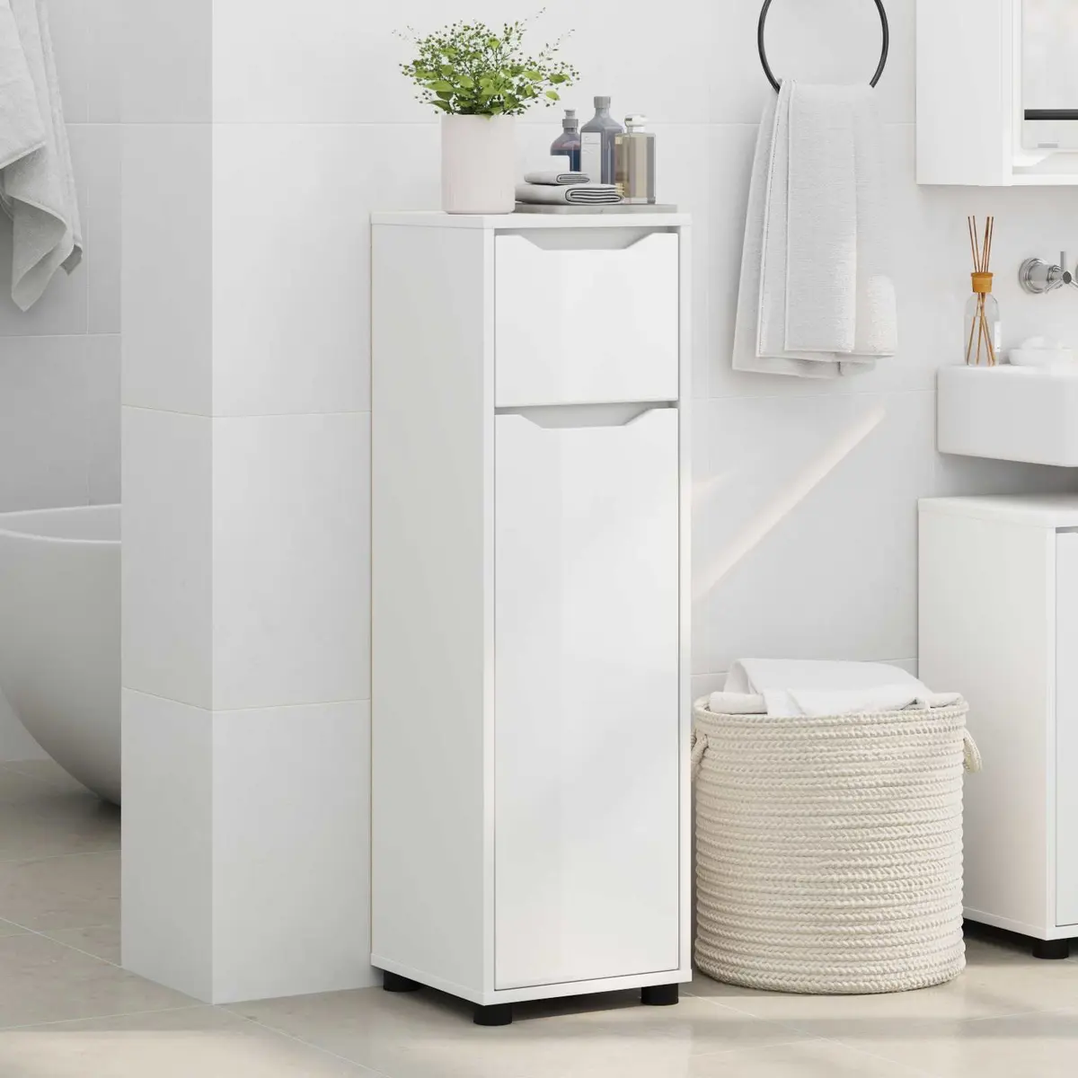 Bathroom Vanity Cabinet White 30.5 x 30 x 101 cm Modern Storage Unit with Adjustable Shelves