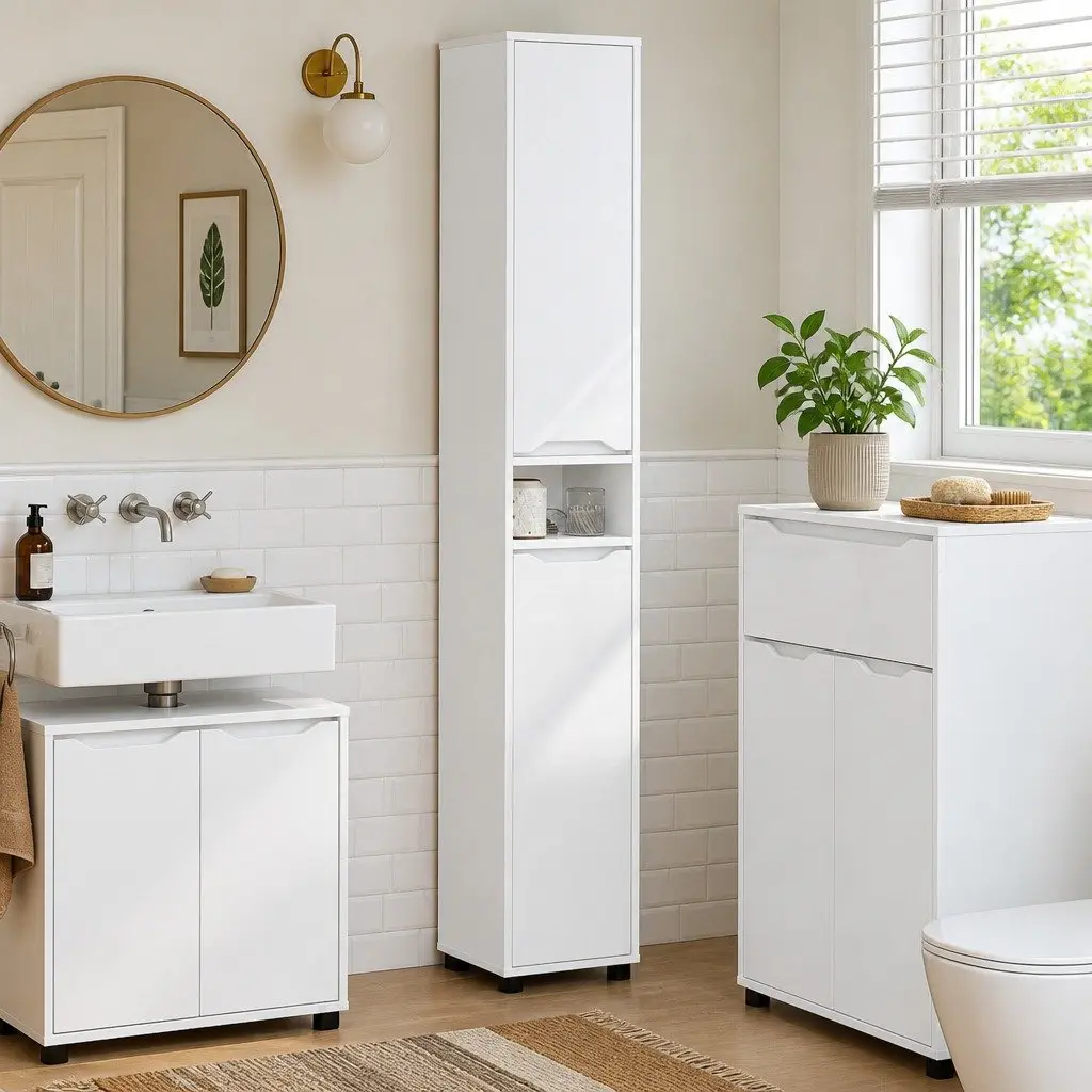 White Bathroom Vanity Cabinet with Easy Storage Access