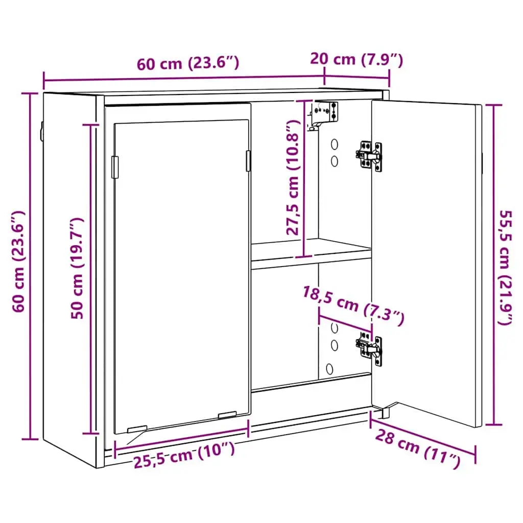 Bathroom Cabinet White Wall-Mounted Mirror Unit Engineered Wood 60x20x60 cm