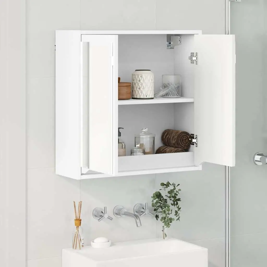 Bathroom Cabinet White Wall-Mounted Mirror Unit Engineered Wood 60x20x60 cm