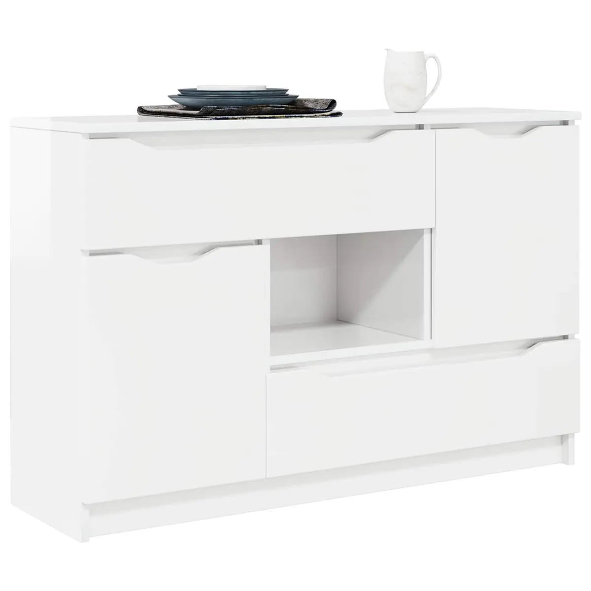 Sideboard High Gloss White Modern Storage Cabinet 100W x 30D x 65.6H cm