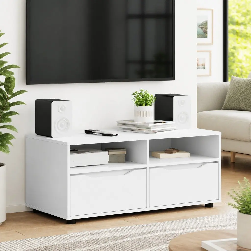 TV Cabinet Modern White Storage Unit with Drawer 100 x 48 x 43 cm