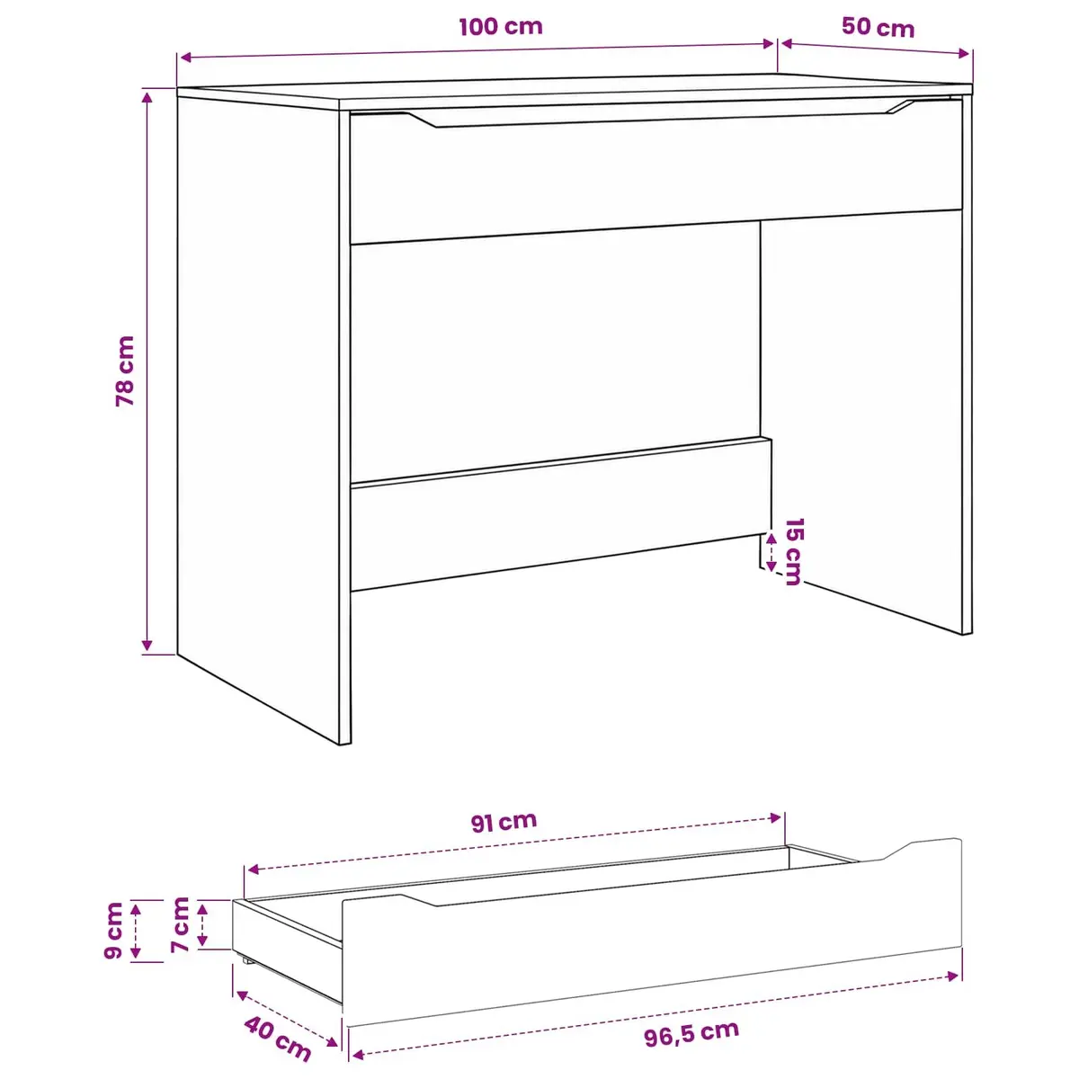 White Engineered Wood Desk with Drawer Rectangular Office Study Computer