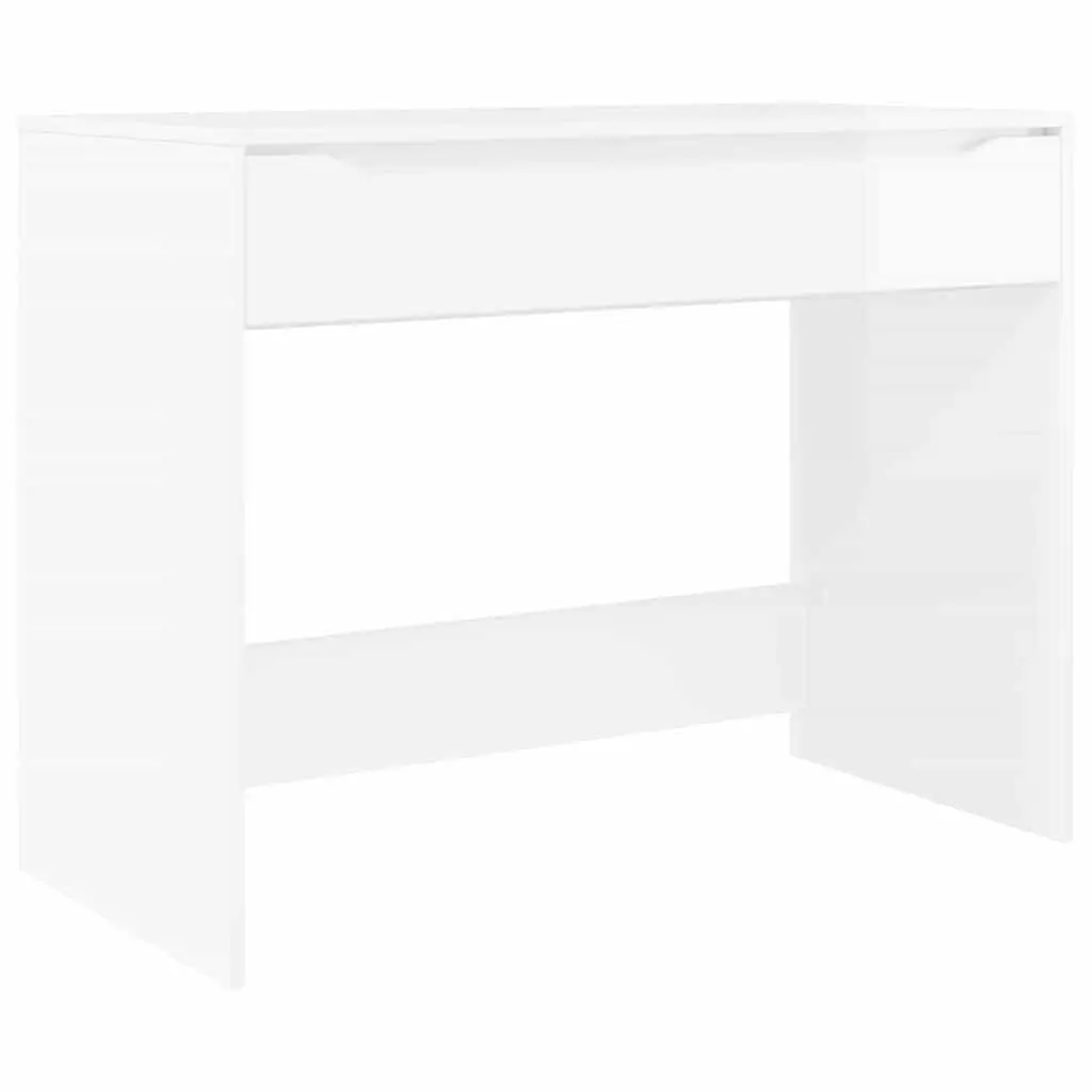 Engineered Wood Desk High Gloss White Rectangular 100cm