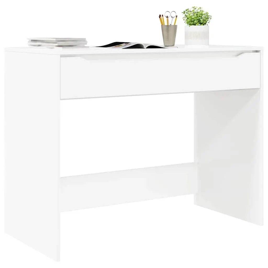 Engineered Wood Desk High Gloss White Rectangular 100cm