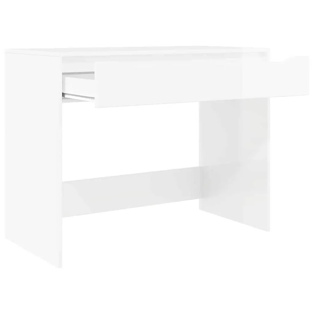 Engineered Wood Desk High Gloss White Rectangular 100cm