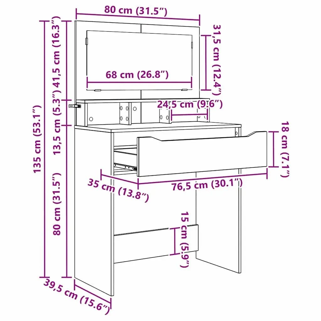 Dressing Table Modern White Vanity Unit 80cm