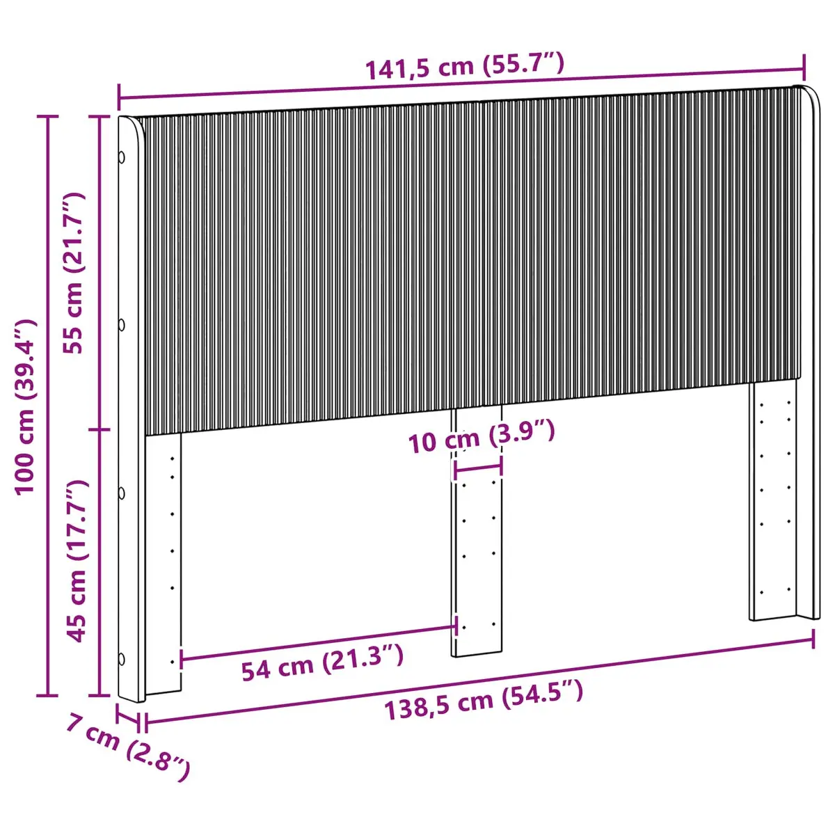 White Engineered Wood Headboard Vertical Slat Design Bedroom Furniture Bed Mount