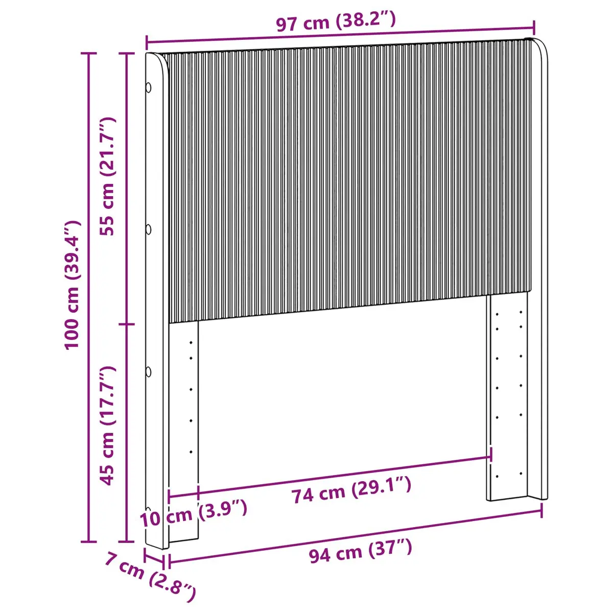 White Engineered Wood Headboard Vertical Slat Design Bedroom Furniture Bed Mount