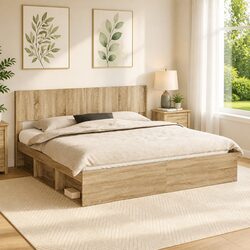 Headboard Brown Engineered Wood Bedroom Furniture Vertical Slat Design Modern