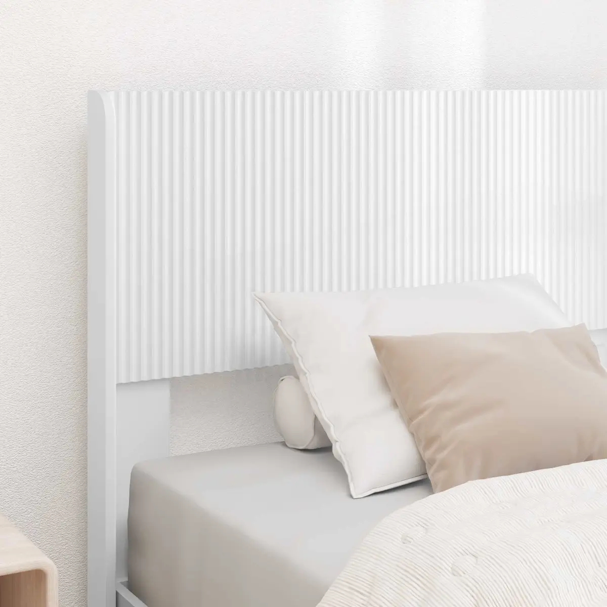 White Headboard Vertical Slat Design Engineered Wood Bedroom Furniture Modern