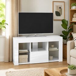 Corner LED TV Cabinet High Gloss White Modern Living Room Media Storage Unit