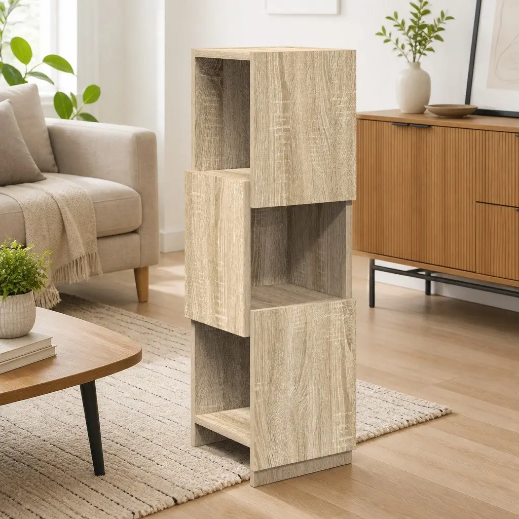 Corner Storage Cabinet Brown Modern Living Room Organizer Engineered Wood