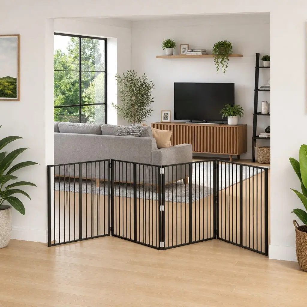 Dog Gate Foldable Black 100 x 80 cm Metal Enclosure Pen 4 Pieces