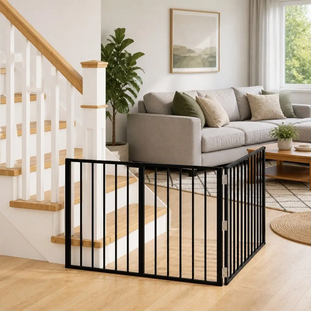 Dog Gate 2 Pieces Black 100 x 60 cm Metal Enclosure Foldable Pet Pen Indoor