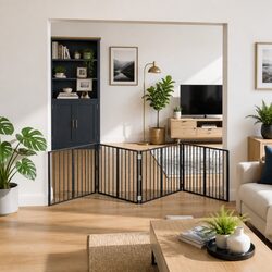 Dog Gate 4 Panels Black Metal Enclosure Puppy Fence Indoor Pet Pen Playpen