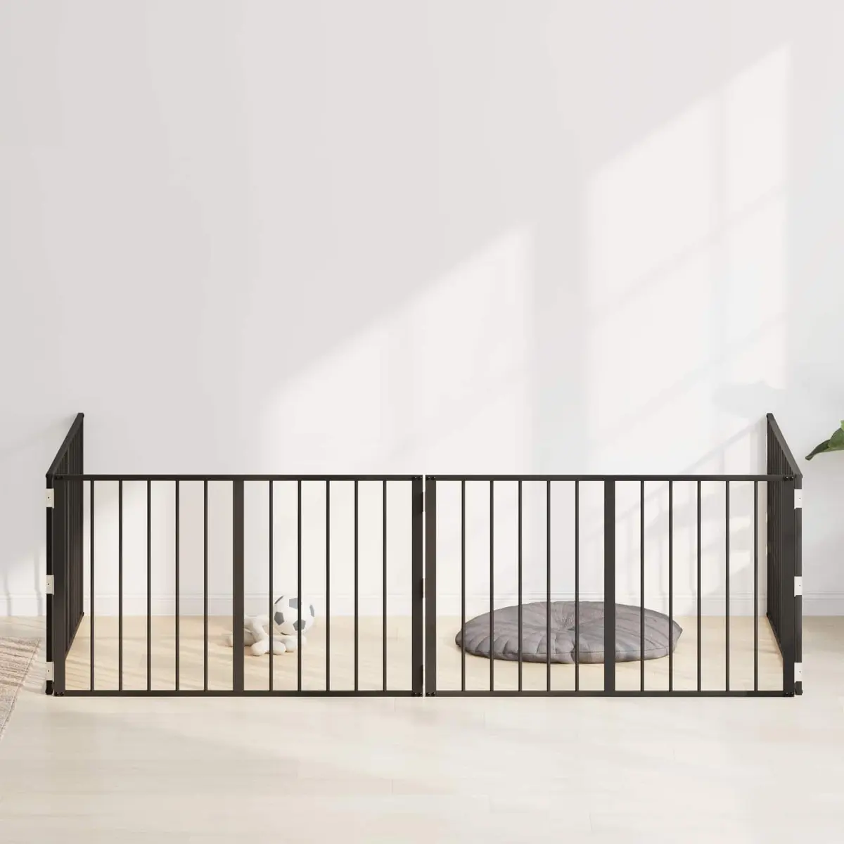 Dog Gate 4 Piece Black Galvanised Steel Pet Fence Panel Puppy Playpen Barrier 100 x 60 cm