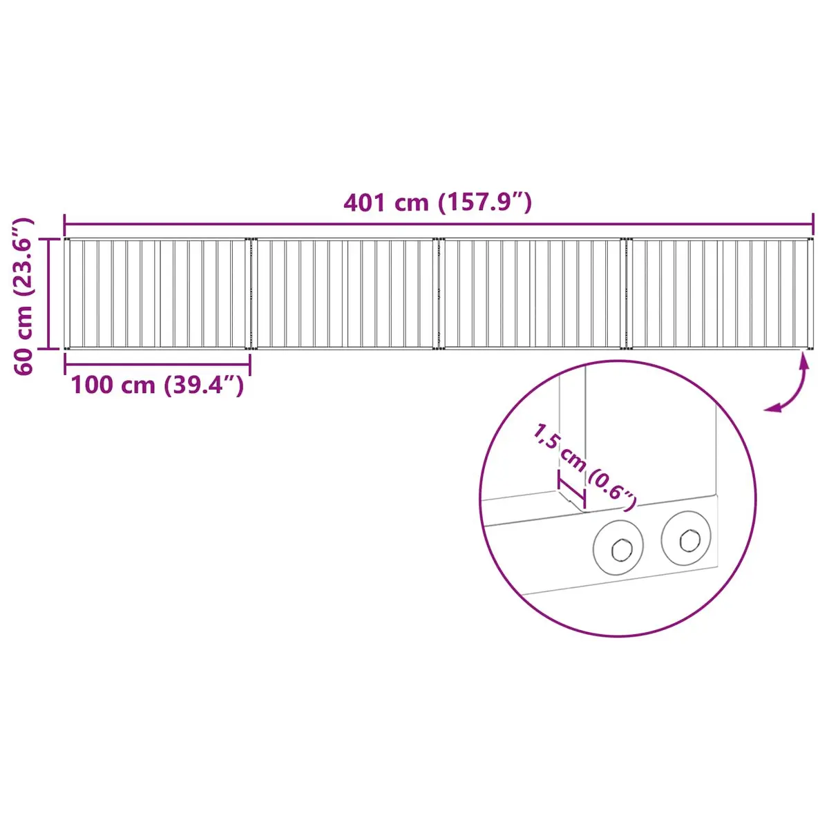 Dog Gate 4 Piece Black Galvanised Steel Pet Fence Panel Puppy Playpen Barrier 100 x 60 cm