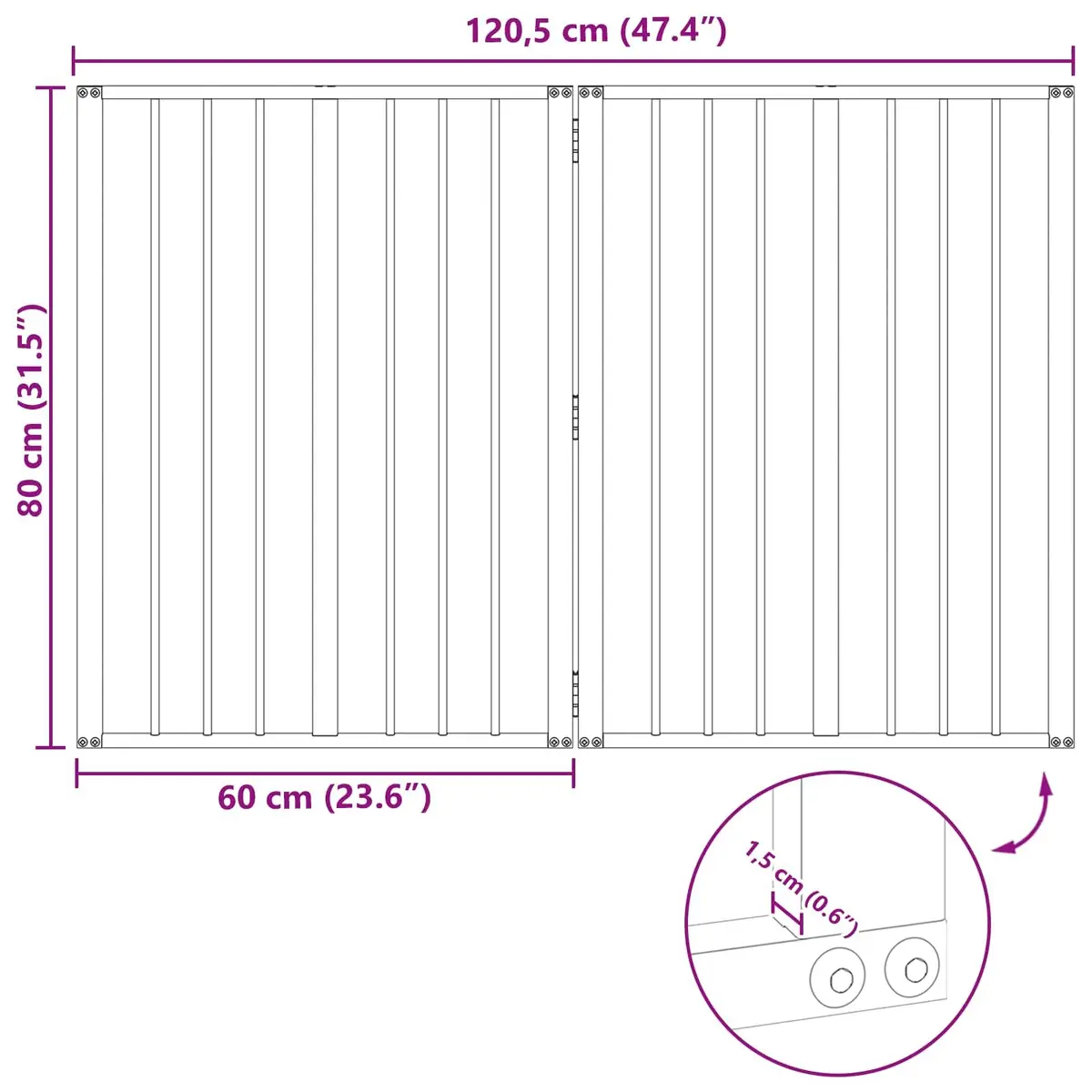 Dog Gate Foldable Adjustable Black 60 x 80 cm 2 Piece Pet Enclosure Indoor Pen