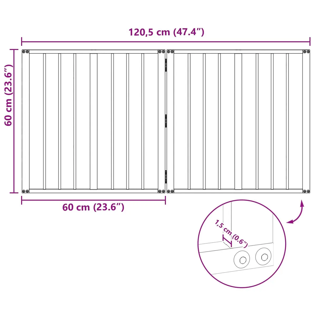 Dog Gate 2 pcs 60 x 60 cm Indoor Pet Enclosure Foldable Playpen Safety Fence