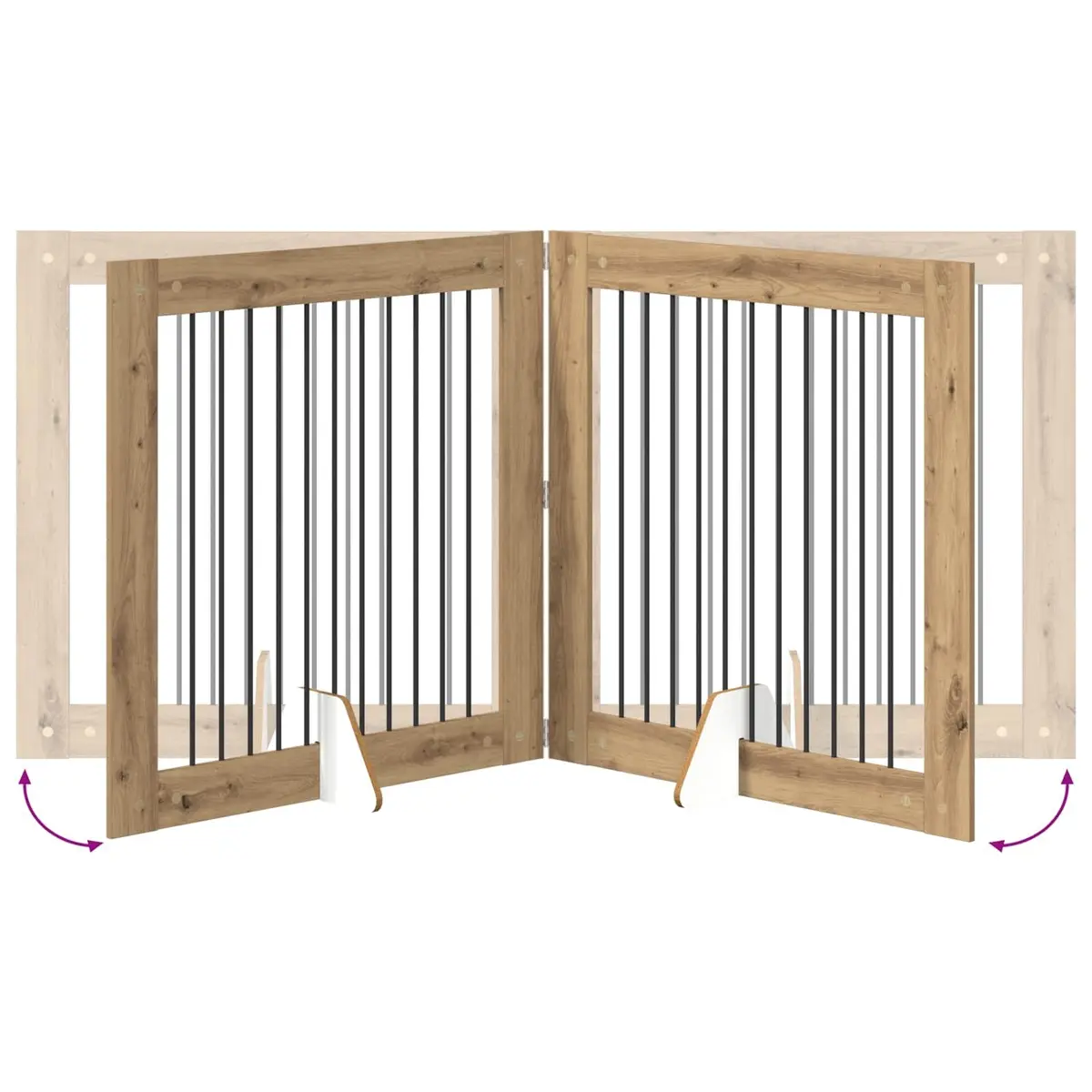 Foldable Dog Gate Portable Indoor Pet Fence 2 pcs Brown