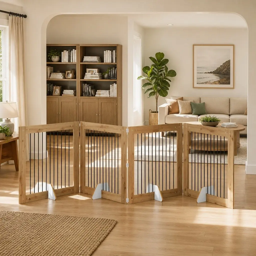 Foldable Dog Gate with Stands Indoor Pet Barrier Room Divider Oak 401 cm
