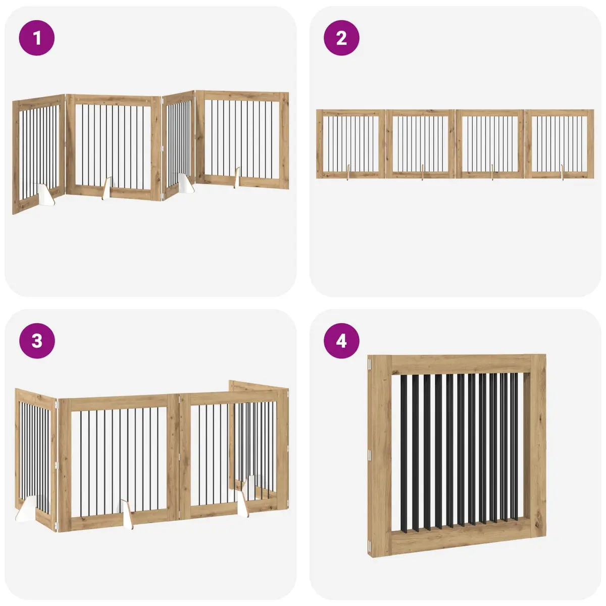 Foldable Dog Gate with Stands Indoor Pet Barrier Room Divider Oak 401 cm
