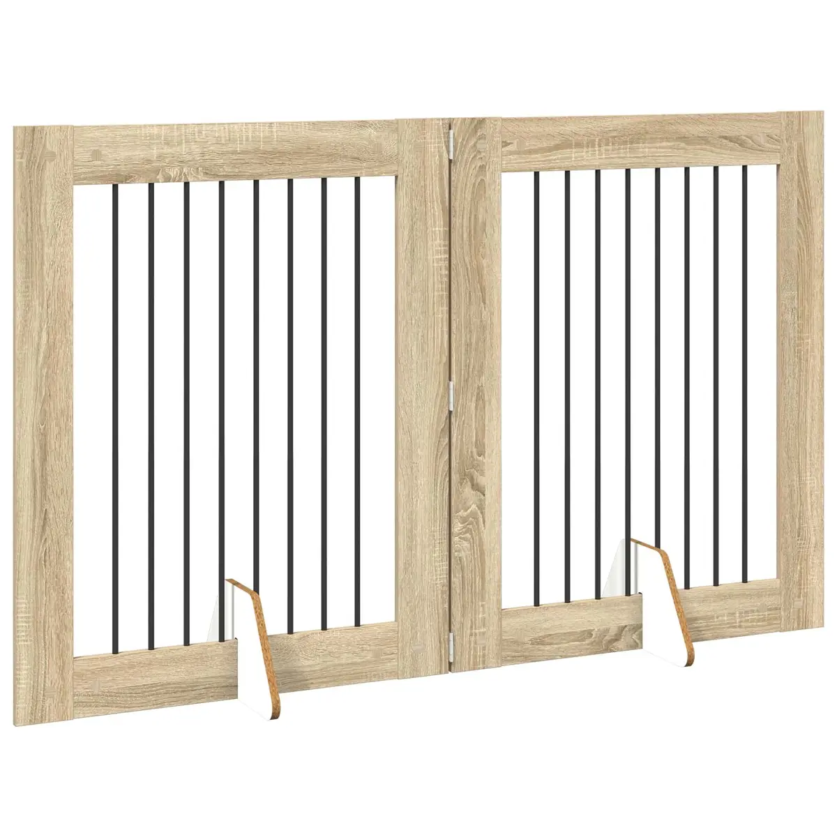 Foldable Dog Gate with Stands Portable Pet Fence Indoor Brown 160.5cm