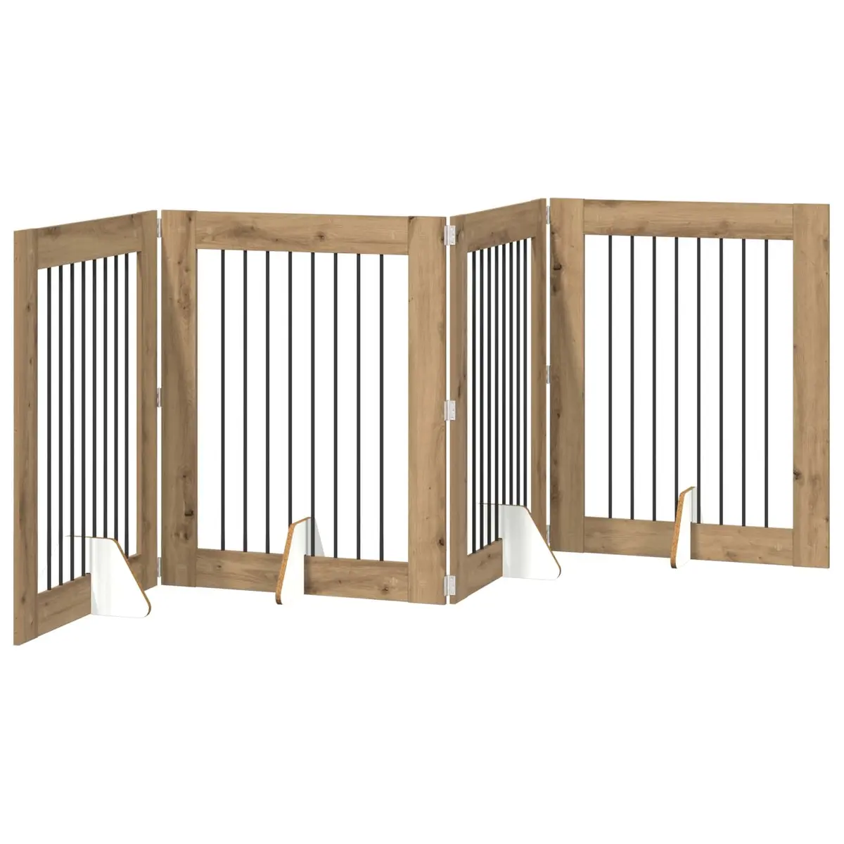 Foldable Dog Gate with Stands Indoor Pet Barrier Room Divider 321cm Oak Brown