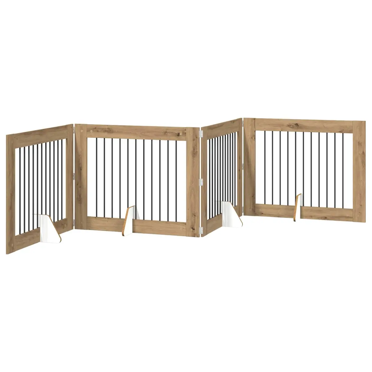 Foldable Dog Gate with Stands 4 pcs Freestanding Pet Barrier 401 cm Oak Colour