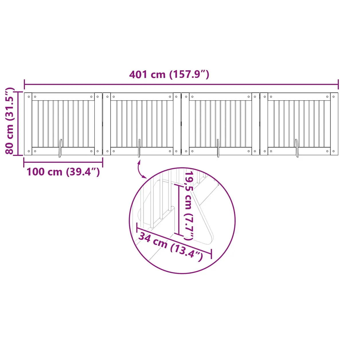 Foldable Dog Gate with Stands 4 pcs Freestanding Pet Barrier 401 cm Oak Colour