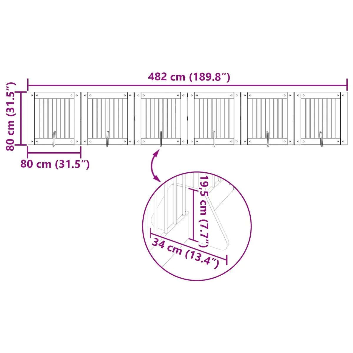 Foldable Dog Gate with Stands Sonoma Oak 482 cm Pet Barrier Room Divider 6 Piece
