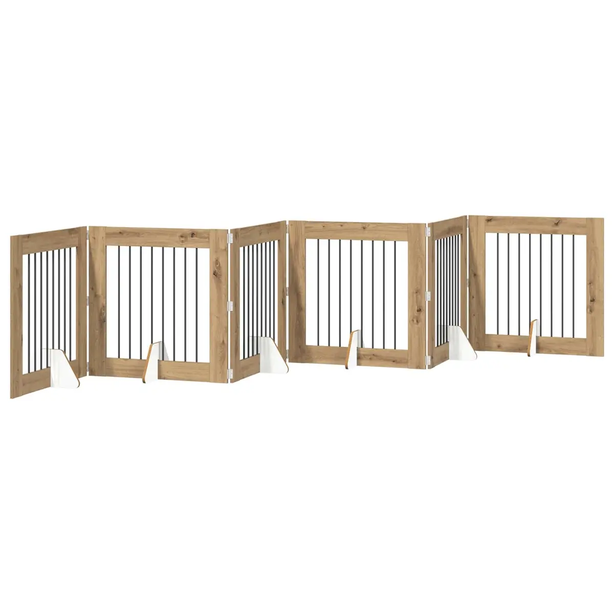 Foldable Dog Gate with Stands 6 pcs Indoor Pet Barrier Room Divider 482 cm Oak