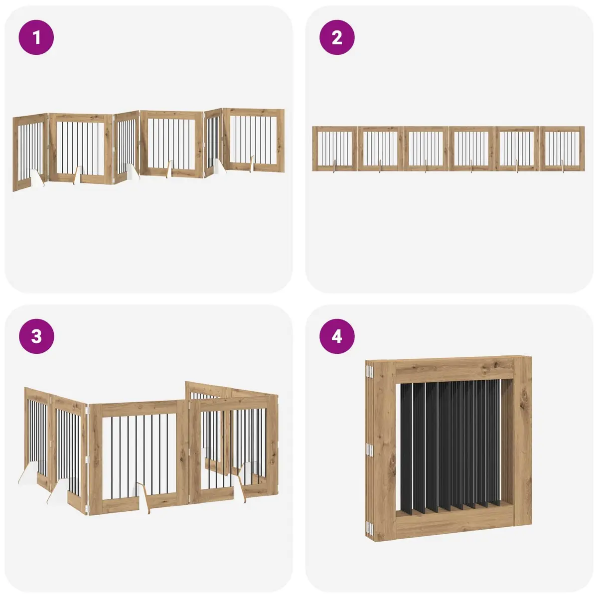 Foldable Dog Gate with Stands 6 pcs Indoor Pet Barrier Room Divider 482 cm Oak