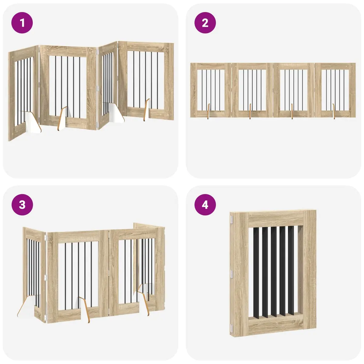 Freestanding Pet Barrier Foldable Dog Gate 241cm Sonoma Oak with Stands