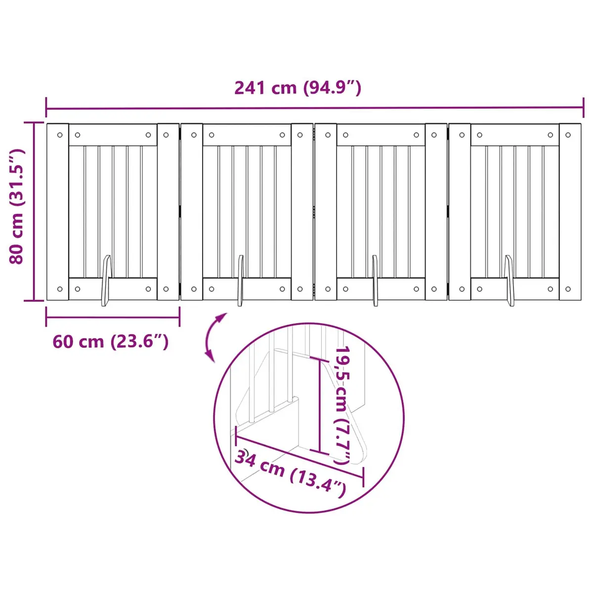 Freestanding Pet Barrier Foldable Dog Gate 241cm Sonoma Oak with Stands